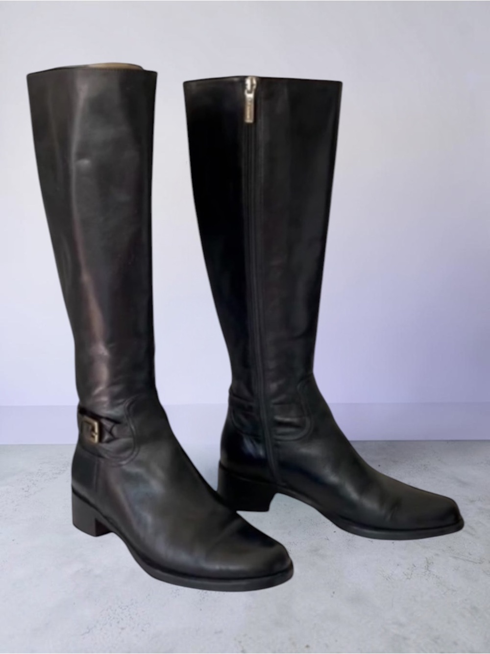 L.K. BENNETT London Black Leather Side Zipper Knee High Boots Size 35